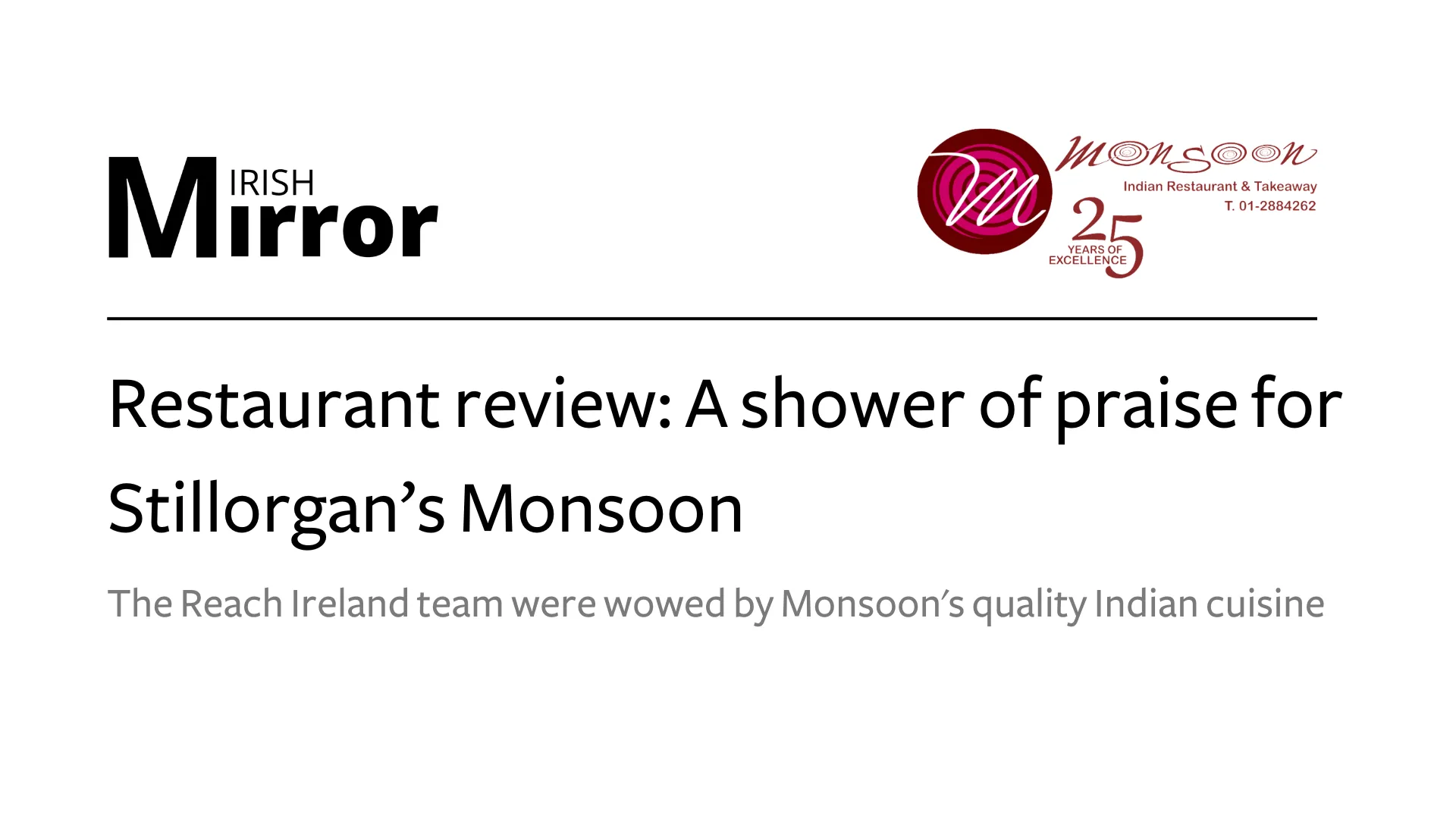 GO TO PLACE FOR BEST INDIAN FOOD - IRISH MIRROR